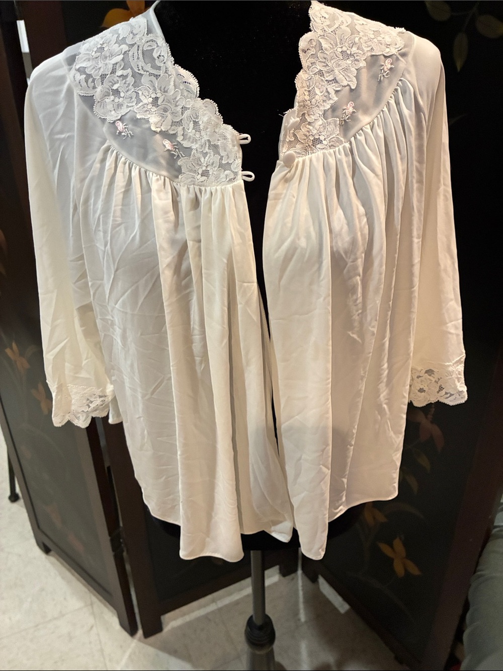 Vintage Soft Lace-Trim White Bed Jacket - Shadowline 50's-60's